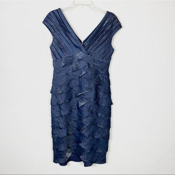 Adrianna Papell Navy Blue Shimmer Layered Cocktail Dress - Picture 4 of 9